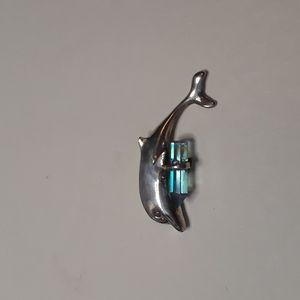c BEAUTIFUL STERLING SILVER DOLPHIN BLUE CRYSTAL POINT PENDANT CHARM